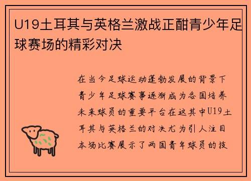 U19土耳其与英格兰激战正酣青少年足球赛场的精彩对决